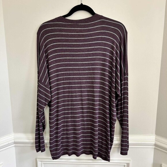 CAbi 3998 Serenity Tee Long Sleeve Plum Purple With Gray Stripe Medium - Picture 2 of 7